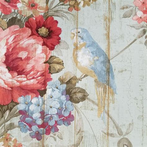 Bird Rose French Cottage Floreale Vittoriano Vintage Wallpaper Etsy