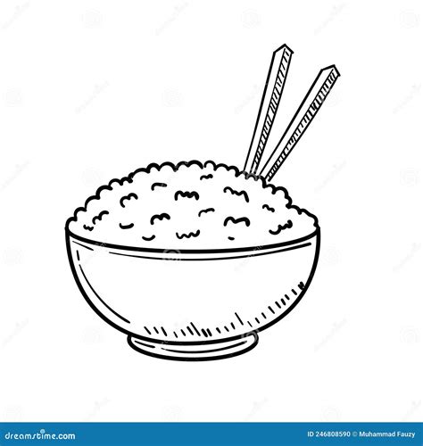 Bowl Of Rice Vector Illustration In Doodle Drawing Style Stock Vector