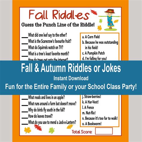 Fall Trivia Games Fall Riddles Trivia Autumn Jokes Tween Etsy