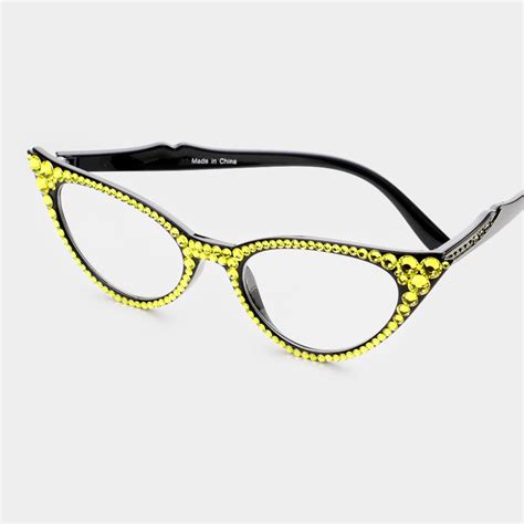 cat eye citrine yellow swarovski crystal reading glasses etsy