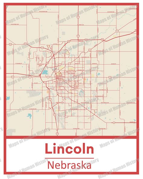 Retro Lincoln Nebraska Street Map Poster And Canvas Print Etsy
