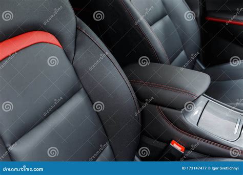 Black Leather Car Interior Modern Car Illuminated Dashboard Luxurious