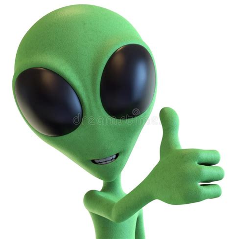 Green Cartoon Alien Holding Thump Up 3d Rendering Of A Smiling Green