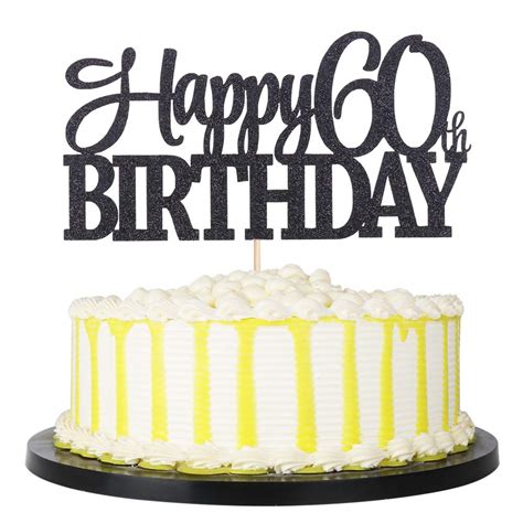 Buy Palasasa Black Glitter Happy 60th Birthday Cake Topper 60