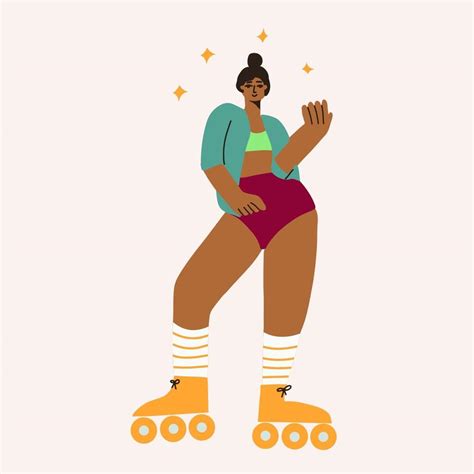 Full Body Illustration Of Funky Girl Ride On Roller Skates 3160827