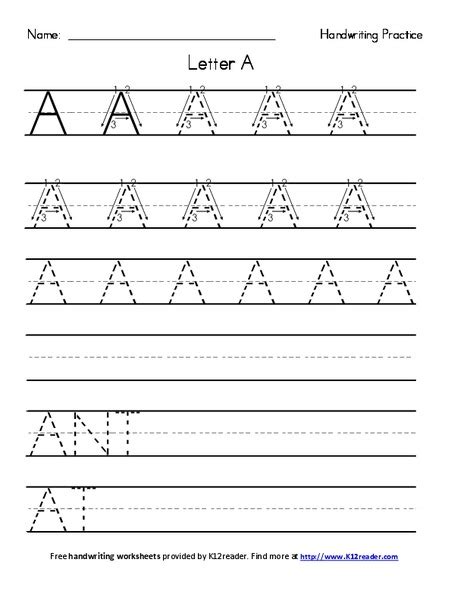 Handwriting Practice Letter A Worksheet For Pre K 2nd Grade Lesson
