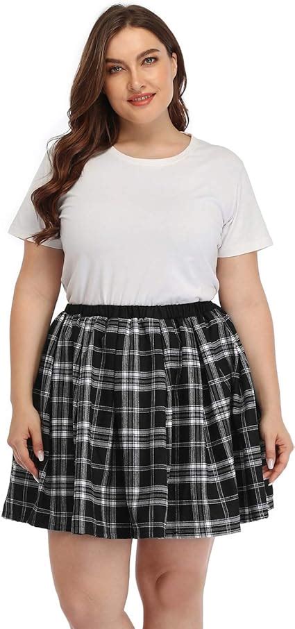 Hde Plus Size Skirt Plaid Mini Skater Skirts Pleated School Girl