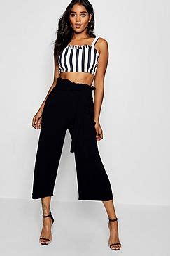 Crepe Paperbag Tie Waist Culottes | Culottes, Clothes, Romper outfit