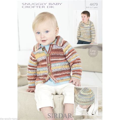 4479 Sirdar Snuggly Baby Crofter Dk Sweater Cardigan And Hat Knitting