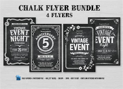chalk flyers bundle flyer templates  creative market