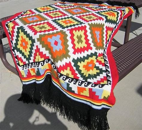 Vintage Crochet Geometric Indian Afghan Pattern Pdf Instant Digital