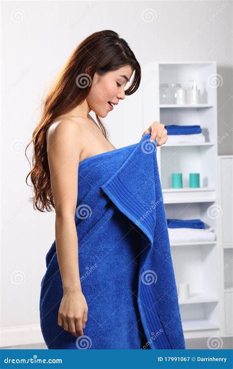 Beautiful Oriental Woman Wearing Blue Bath Towel Royalty Free Stock Photo CartoonDealer Com