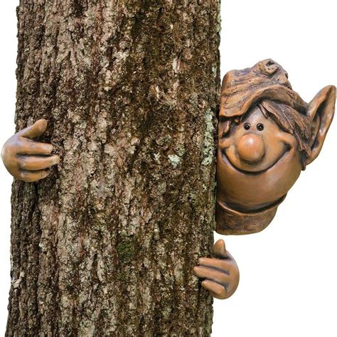 This tree ent wall decor features a tree trunk with a human face. Outdoor Tree Face Garden Sculpture Whimsical Yard Art Patio Lawn Decor Elf Peek | eBay