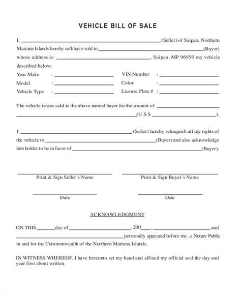Generic Auto Bill Of Sale Form Car Bill Of Sale Pdf Printable Images