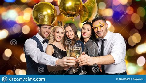 Happy Friends Clinking Champagne Glasses At Party Stock Image Image Of Background Birthday