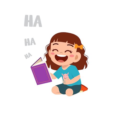 Premium Vector Cule Little Girl Read Funny Book Story And Laugh So Hard