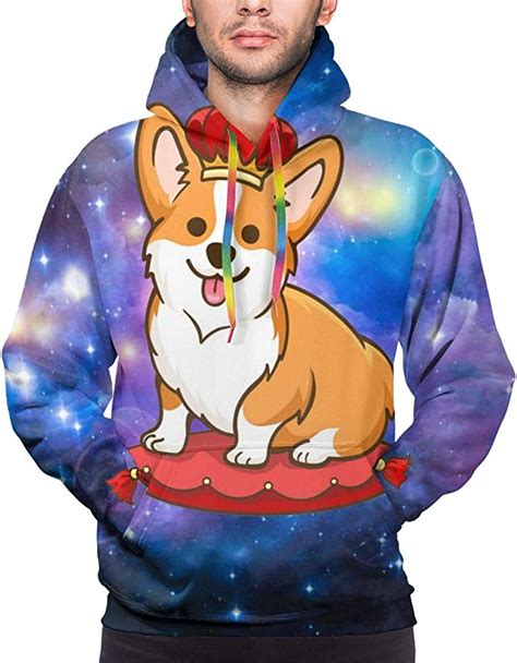 Mens Slim Hoodies Corgi Dog With Crown Sweatshirts With Pocketxl