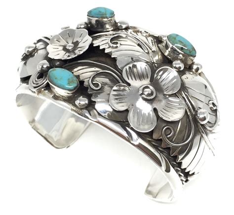 Taxco Mexican Vintage Style 950 Sterling Silver Turquoise Cuff Bracelet