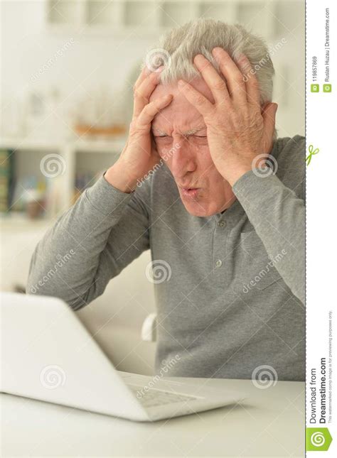 Senior Man Using Laptop Stock Image Image Of Home Wireless 119857869