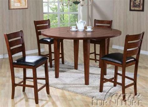 5pc Drop Leaf Roundsquare Counter Height Dining Table And Stools Set In