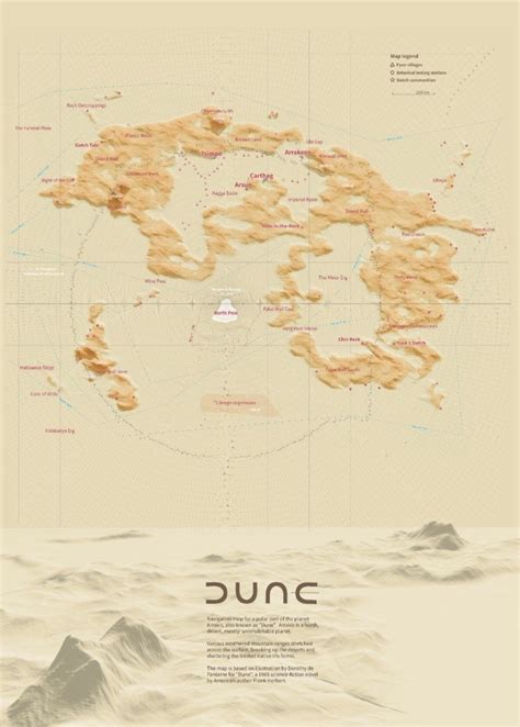 Dune Map 3d Terrain Map Of Arrakis Dune Poster Arrakis Etsy
