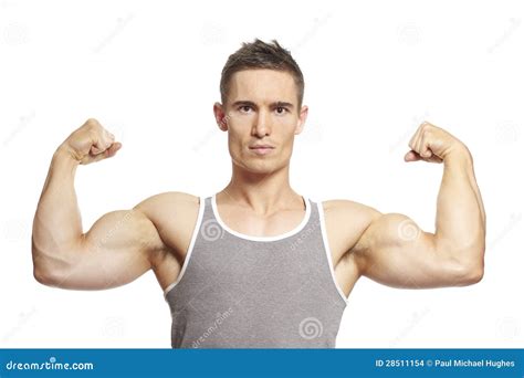 Muscular Man Flexing Arms And Shoulders Posing Topless Royalty Free