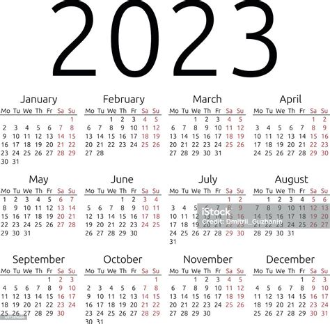 Simple Calendar 2023 Monday Stock Vector Art 497289664 Istock
