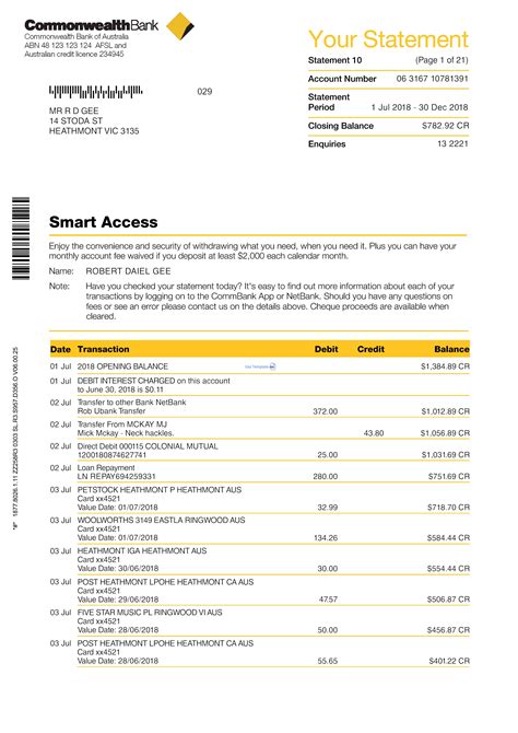 A bank statement details all of your transactions—including. Commonwealth Bank statement psd template : High quality ...