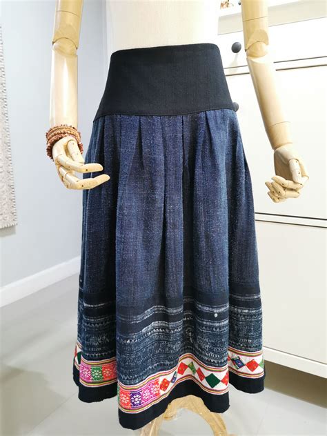 hmong-tribal-skirt,-handwoven-hemp,-batik,-indigo,-cross-stitch-and
