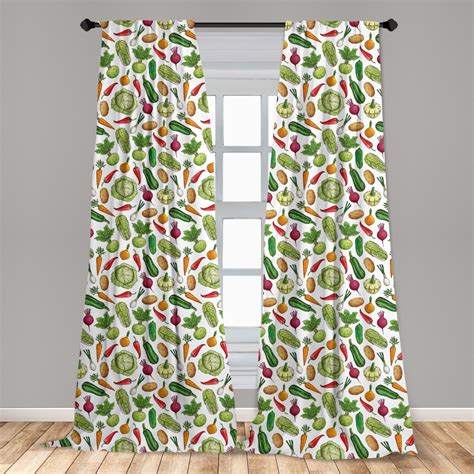 Vegetables Curtains 2 Panels Set Continuous Pattern With Detailed