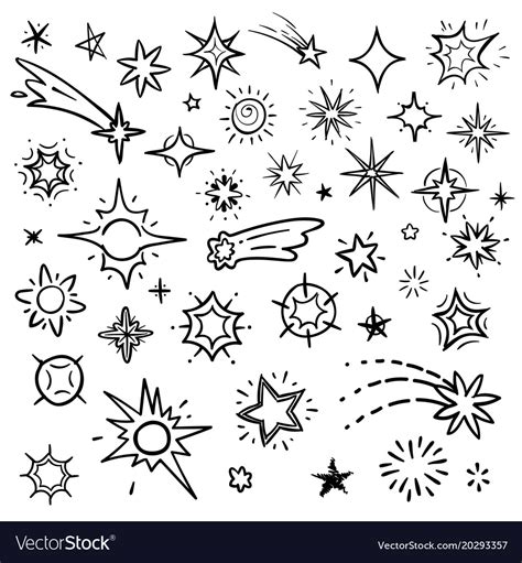 Doodle Stars Set Isolated On White Hand Royalty Free Vector
