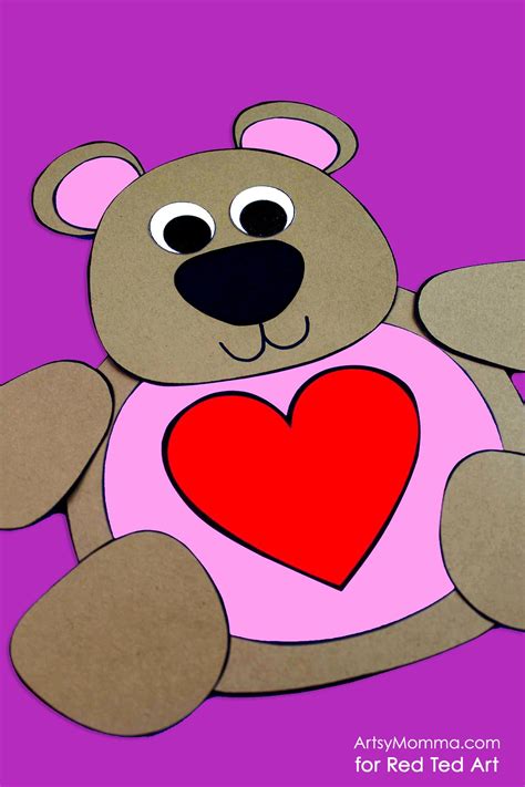 Cute Valentine's Teddy Bear Craft Printable - Red Ted Art - Make