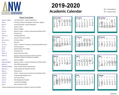 Academy Northwest Academic Calendar 2019 20 Academy Northwest