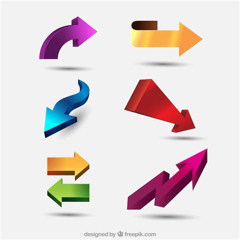 Set Of Three Dimensional Arrows Free Vector