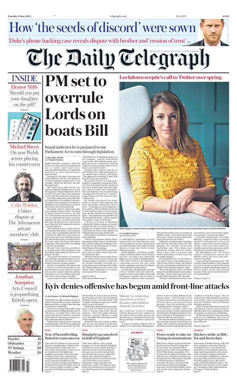 Daily Telegraph Front Page 6th Of June 2023 Tomorrows Papers Today