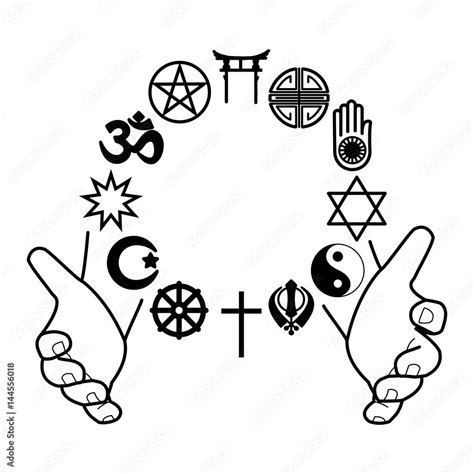 Hands With Combination Of Religious Symbols Symbols Of Major Religions