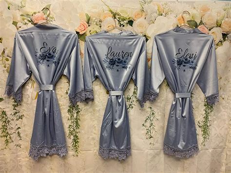Bridesmaid Ts Dusty Blue Bridesmaids Robes Lace Bridal