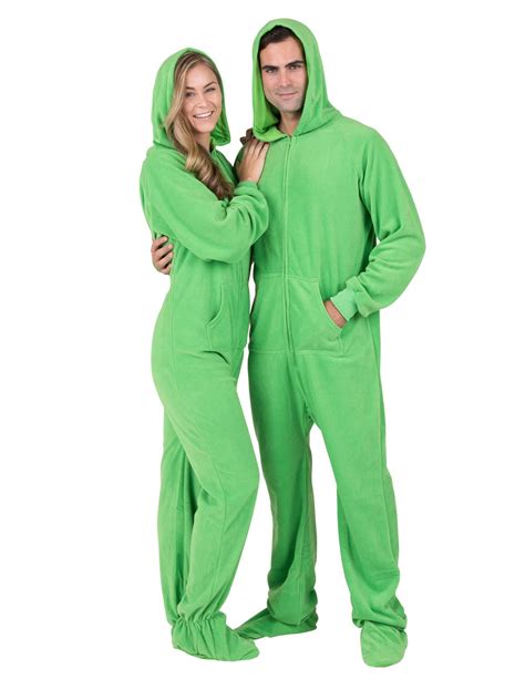 Footed Pajamas Footed Pajamas Emerald Green Adult Hoodie Fleece Onesie Adult Medium Fits