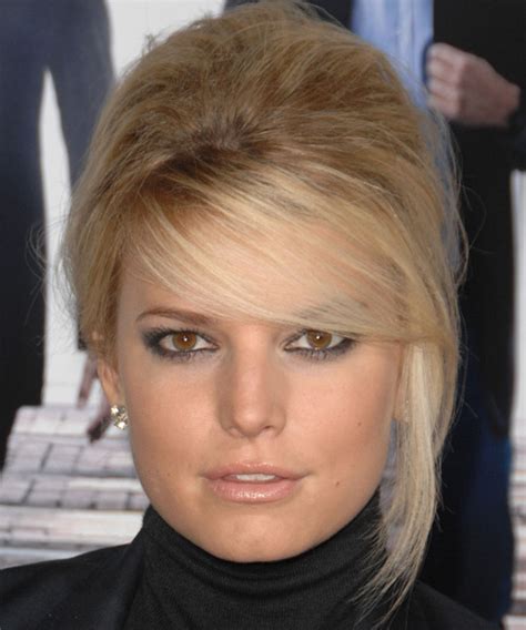 jessica simpson updo long straight formal wedding updo hairstyle with side swept bangs medium