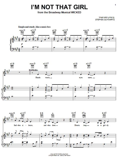 Im Not That Girl Sheet Music By Stephen Schwartz Piano Vocal
