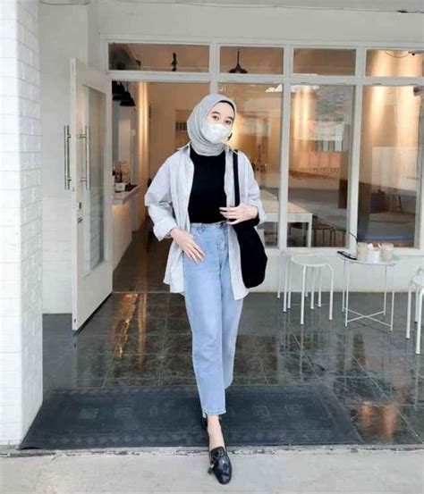 10 Ootd Simpel Kemeja Putih Dan Celana Jeans Hijab Stylish