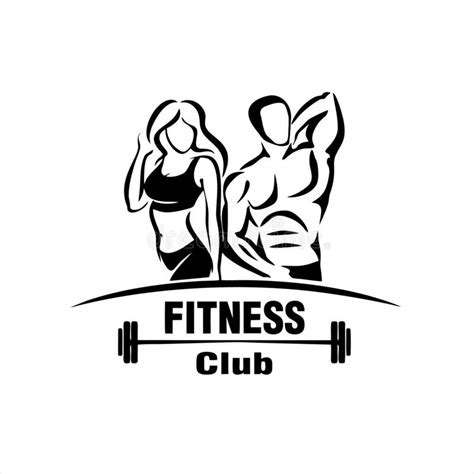 Fitness Club Logo Or Emblem With Woman And Man Silhouettes Stock