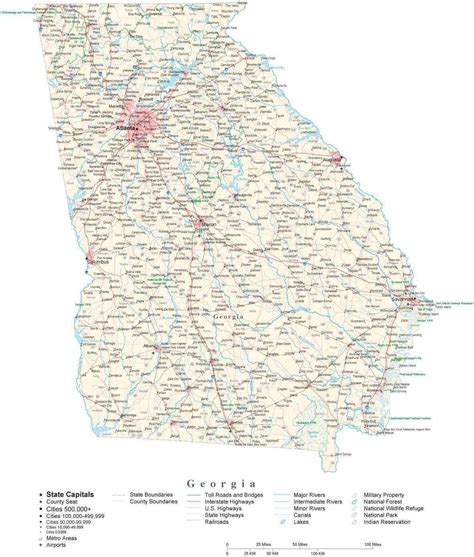 Georgia Detailed Cut Out Style State Map In Adobe Illustrator Vector