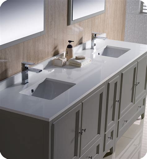 From maybe you would like to learn more about one of these? 84" Grey Traditional Double Sink Bathroom Vanity with Top, Sink, Faucet and Linen Cabinet Option