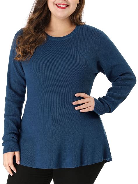 Unique Bargains Womens Plus Size Crew Neck Long Sleeve Ruffled