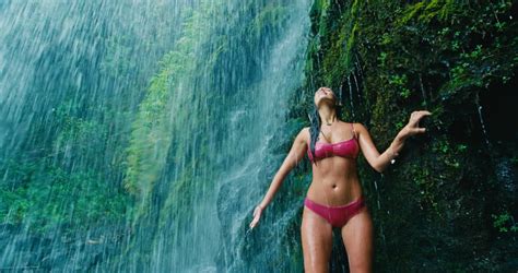 Beautiful Sexy Woman Enjoying Bathing Near Natural