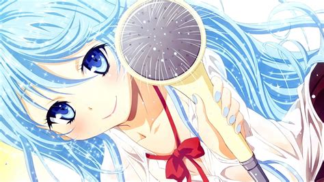 Papel De Parede Ilustração Cabelo Longo Anime Meninas Anime Cabelo Azul Olhos Azuis