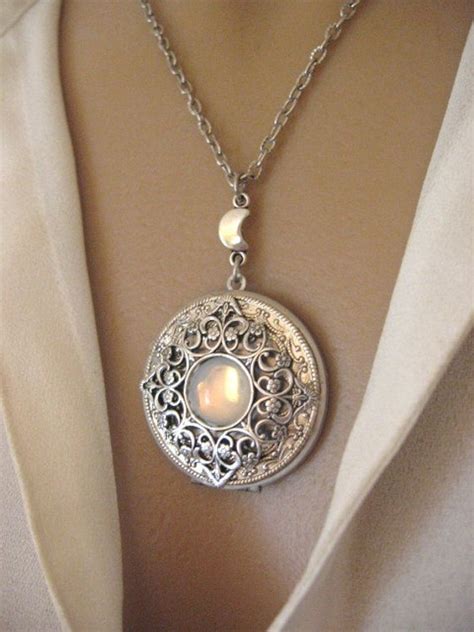 Moon Locket Silver Locket Necklace Silver Moon By Charmedvalley