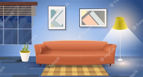 Premium Vector Modern Living Room Interior Cartoon Vector