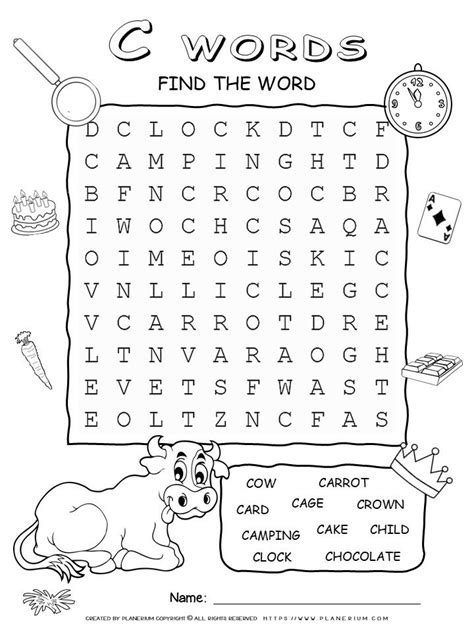 Free Printable Word Search Puzzle With Ten Words That Start With C